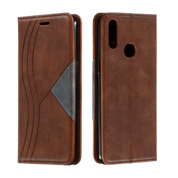 For Galaxy A10s Splicing Color Magnetic Hem Horizontal Flip Leather Case with Holder & Card Slots