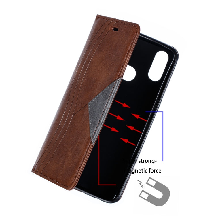 For Galaxy A10s Splicing Color Magnetic Hem Horizontal Flip Leather Case with Holder & Card Slots