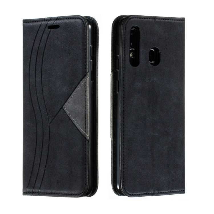 For Galaxy A20 / A30 Splicing Color Magnetic Hem Horizontal Flip Leather Case with Holder & Card Slots
