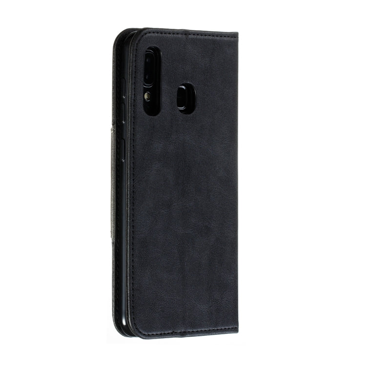 For Galaxy A20 / A30 Splicing Color Magnetic Hem Horizontal Flip Leather Case with Holder & Card Slots