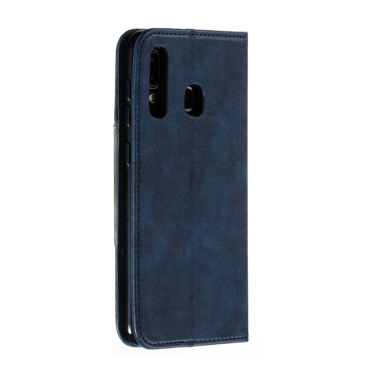 For Galaxy A20 / A30 Splicing Color Magnetic Hem Horizontal Flip Leather Case with Holder & Card Slots