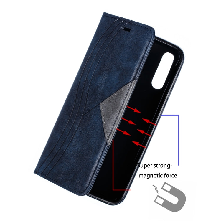 For Galaxy A20 / A30 Splicing Color Magnetic Hem Horizontal Flip Leather Case with Holder & Card Slots