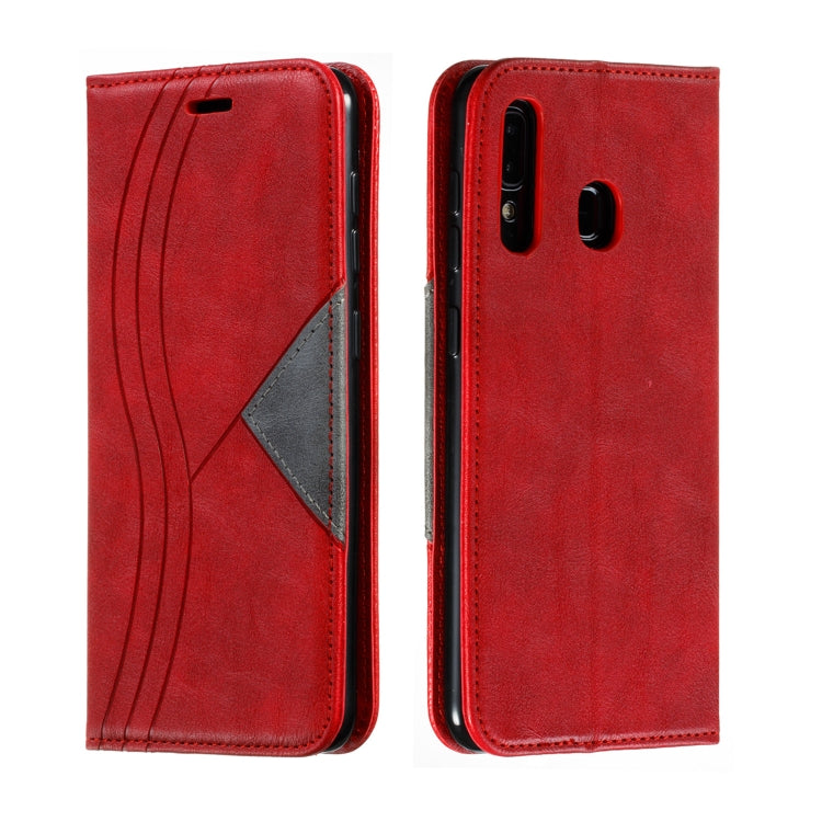 For Galaxy A20 / A30 Splicing Color Magnetic Hem Horizontal Flip Leather Case with Holder & Card Slots