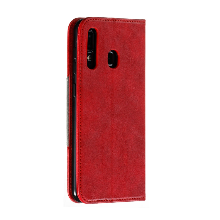 For Galaxy A20 / A30 Splicing Color Magnetic Hem Horizontal Flip Leather Case with Holder & Card Slots