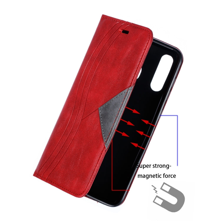 For Galaxy A20 / A30 Splicing Color Magnetic Hem Horizontal Flip Leather Case with Holder & Card Slots