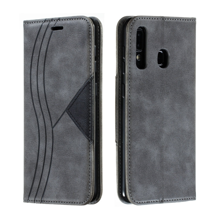 For Galaxy A20 / A30 Splicing Color Magnetic Hem Horizontal Flip Leather Case with Holder & Card Slots