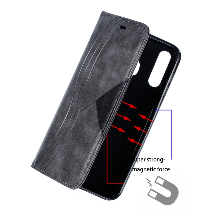 For Galaxy A20 / A30 Splicing Color Magnetic Hem Horizontal Flip Leather Case with Holder & Card Slots