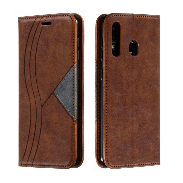 For Galaxy A20 / A30 Splicing Color Magnetic Hem Horizontal Flip Leather Case with Holder & Card Slots