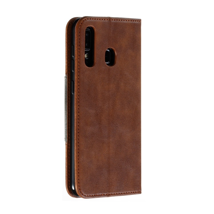For Galaxy A20 / A30 Splicing Color Magnetic Hem Horizontal Flip Leather Case with Holder & Card Slots