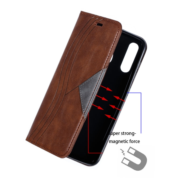 For Galaxy A20 / A30 Splicing Color Magnetic Hem Horizontal Flip Leather Case with Holder & Card Slots