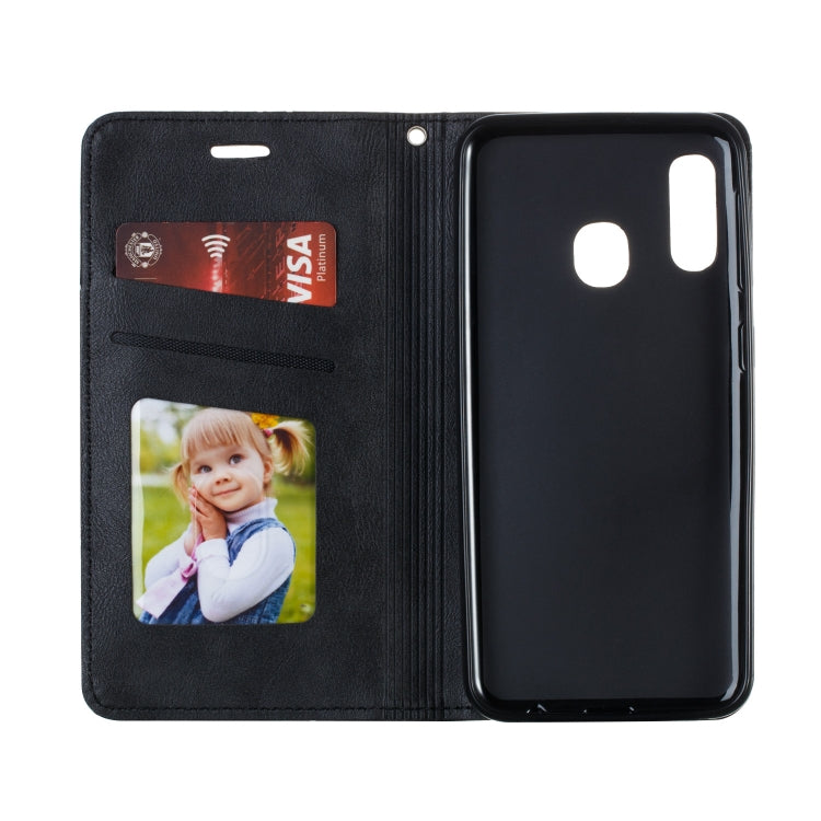 For Galaxy A20e Splicing Color Magnetic Hem Horizontal Flip Leather Case with Holder & Card Slots
