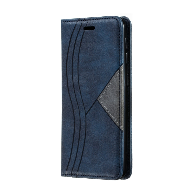 For Galaxy A20e Splicing Color Magnetic Hem Horizontal Flip Leather Case with Holder & Card Slots