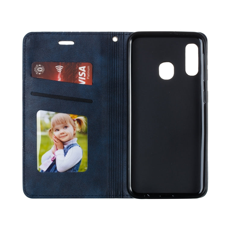 For Galaxy A20e Splicing Color Magnetic Hem Horizontal Flip Leather Case with Holder & Card Slots