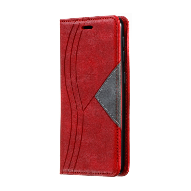 For Galaxy A20e Splicing Color Magnetic Hem Horizontal Flip Leather Case with Holder & Card Slots