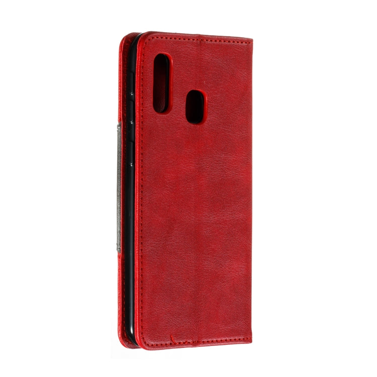 For Galaxy A20e Splicing Color Magnetic Hem Horizontal Flip Leather Case with Holder & Card Slots
