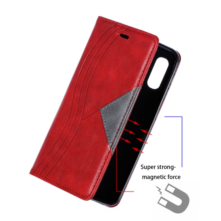 For Galaxy A20e Splicing Color Magnetic Hem Horizontal Flip Leather Case with Holder & Card Slots