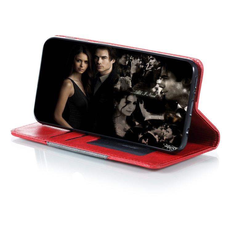 For Galaxy A20e Splicing Color Magnetic Hem Horizontal Flip Leather Case with Holder & Card Slots