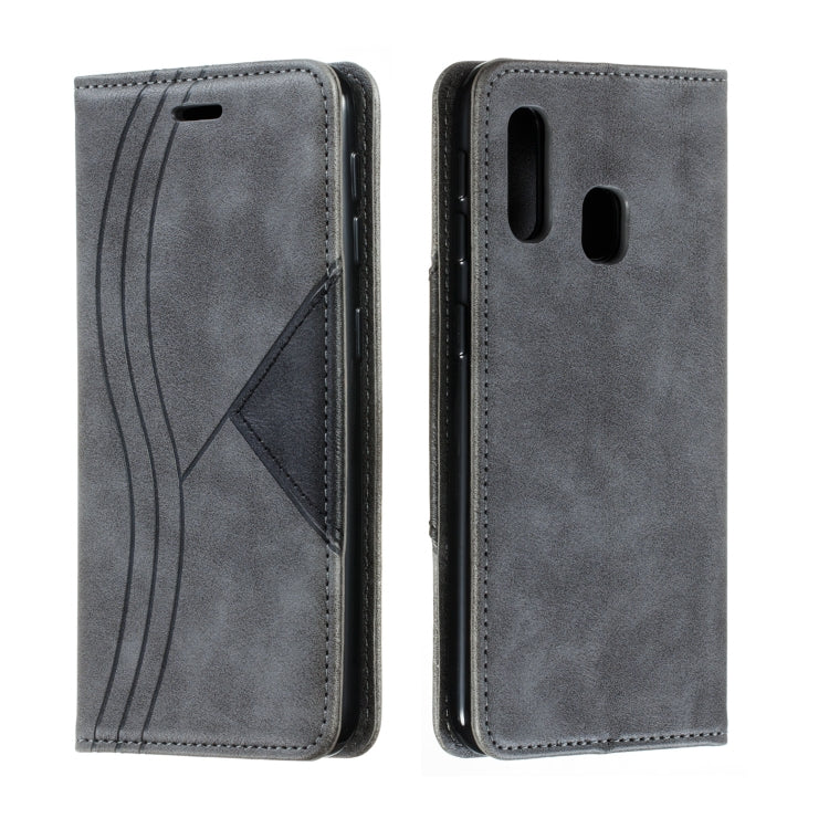 For Galaxy A20e Splicing Color Magnetic Hem Horizontal Flip Leather Case with Holder & Card Slots
