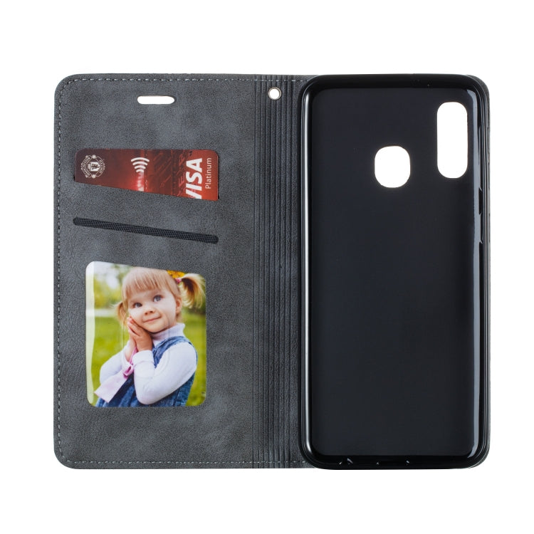 For Galaxy A20e Splicing Color Magnetic Hem Horizontal Flip Leather Case with Holder & Card Slots