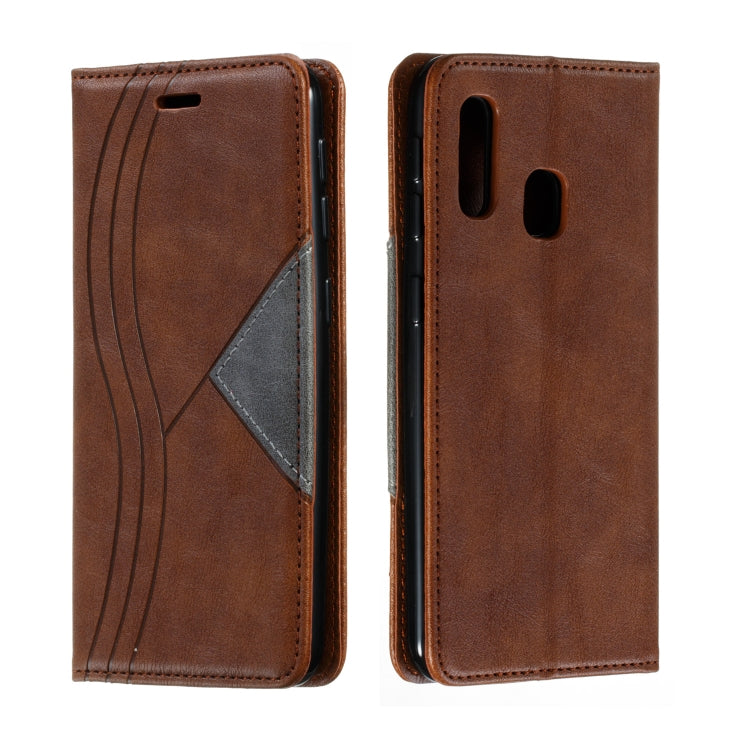For Galaxy A20e Splicing Color Magnetic Hem Horizontal Flip Leather Case with Holder & Card Slots