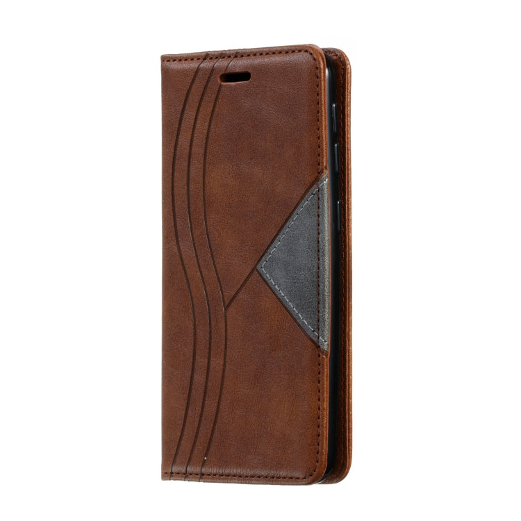 For Galaxy A20e Splicing Color Magnetic Hem Horizontal Flip Leather Case with Holder & Card Slots