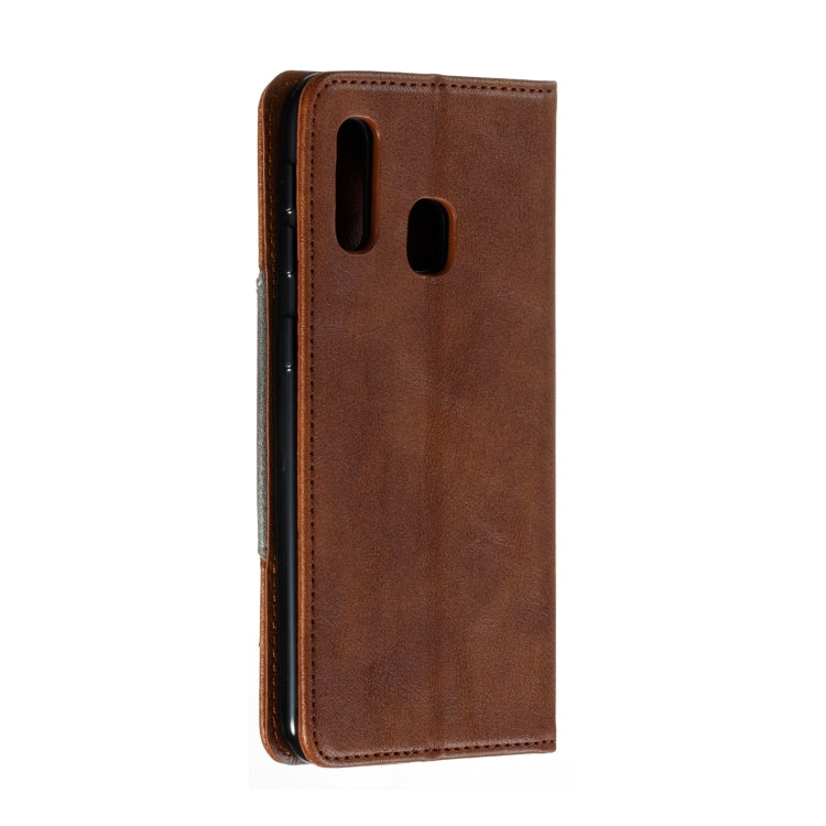 For Galaxy A20e Splicing Color Magnetic Hem Horizontal Flip Leather Case with Holder & Card Slots
