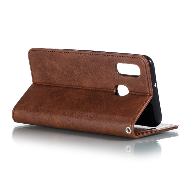 For Galaxy A20e Splicing Color Magnetic Hem Horizontal Flip Leather Case with Holder & Card Slots