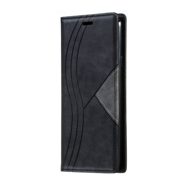 For Galaxy A20s Splicing Color Magnetic Hem Horizontal Flip Leather Case with Holder & Card Slots