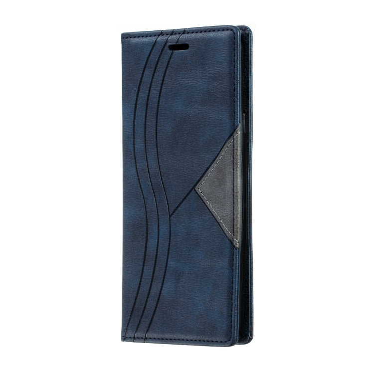 For Galaxy A20s Splicing Color Magnetic Hem Horizontal Flip Leather Case with Holder & Card Slots