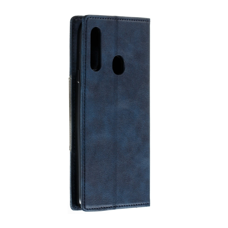For Galaxy A20s Splicing Color Magnetic Hem Horizontal Flip Leather Case with Holder & Card Slots
