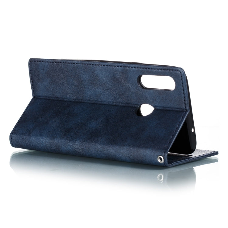 For Galaxy A20s Splicing Color Magnetic Hem Horizontal Flip Leather Case with Holder & Card Slots