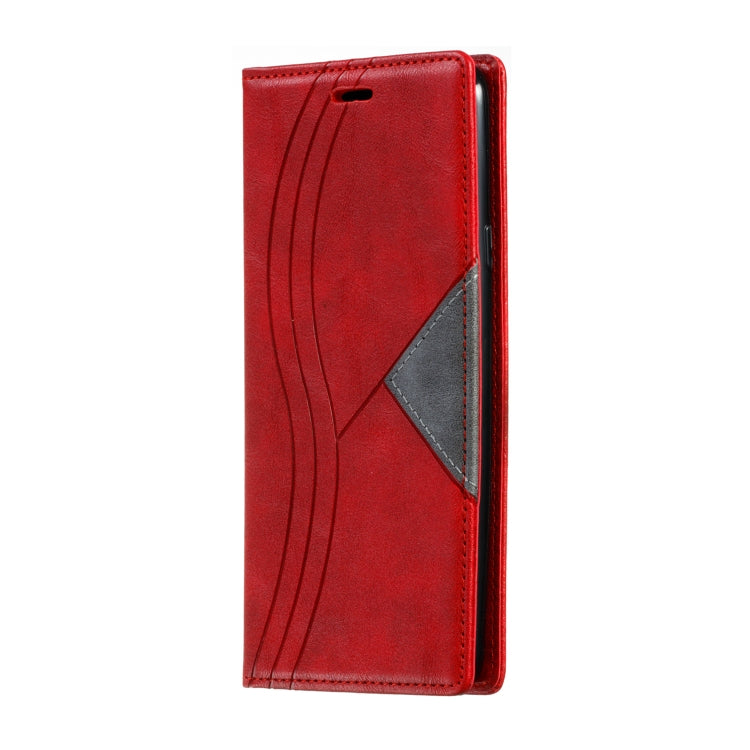 For Galaxy A20s Splicing Color Magnetic Hem Horizontal Flip Leather Case with Holder & Card Slots