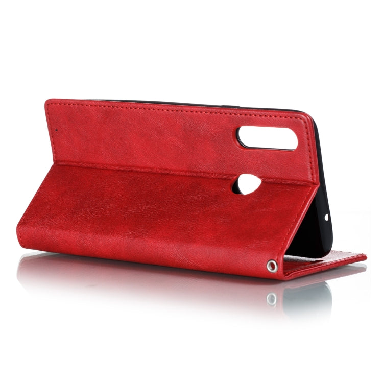 For Galaxy A20s Splicing Color Magnetic Hem Horizontal Flip Leather Case with Holder & Card Slots