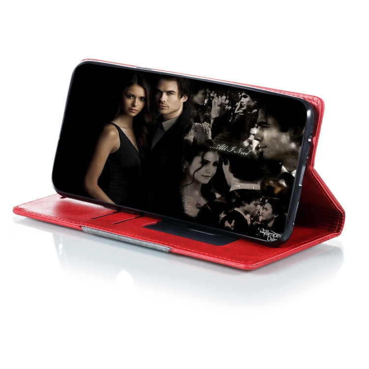 For Galaxy A20s Splicing Color Magnetic Hem Horizontal Flip Leather Case with Holder & Card Slots