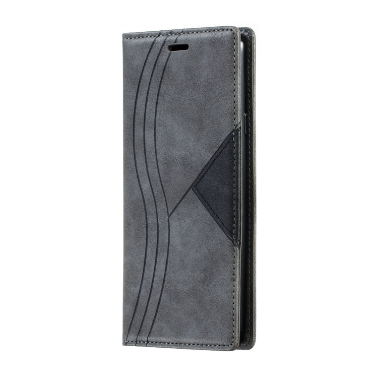 For Galaxy A20s Splicing Color Magnetic Hem Horizontal Flip Leather Case with Holder & Card Slots