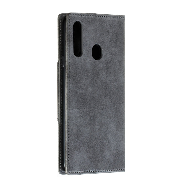 For Galaxy A20s Splicing Color Magnetic Hem Horizontal Flip Leather Case with Holder & Card Slots