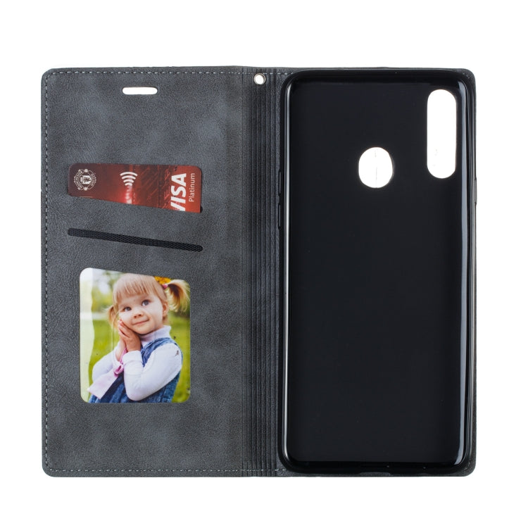 For Galaxy A20s Splicing Color Magnetic Hem Horizontal Flip Leather Case with Holder & Card Slots