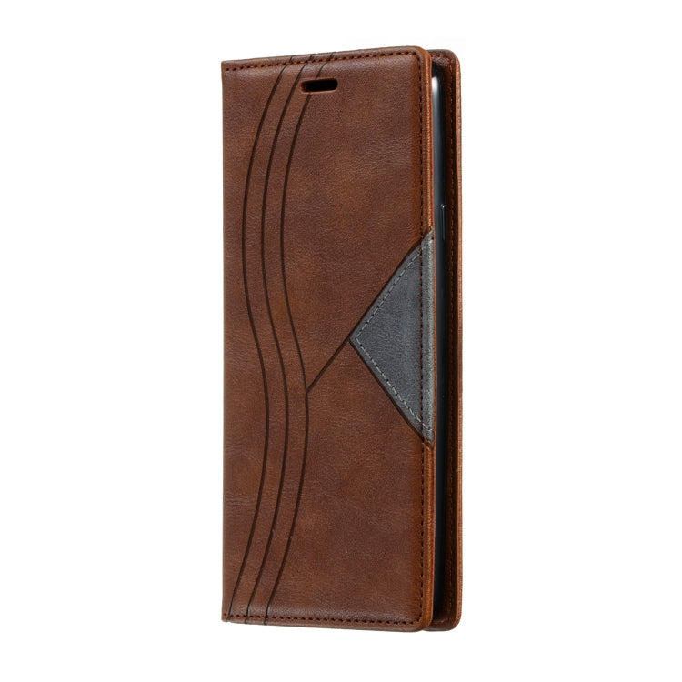 For Galaxy A20s Splicing Color Magnetic Hem Horizontal Flip Leather Case with Holder & Card Slots