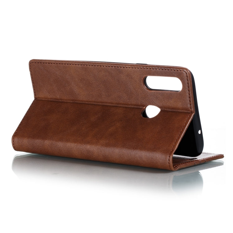 For Galaxy A20s Splicing Color Magnetic Hem Horizontal Flip Leather Case with Holder & Card Slots