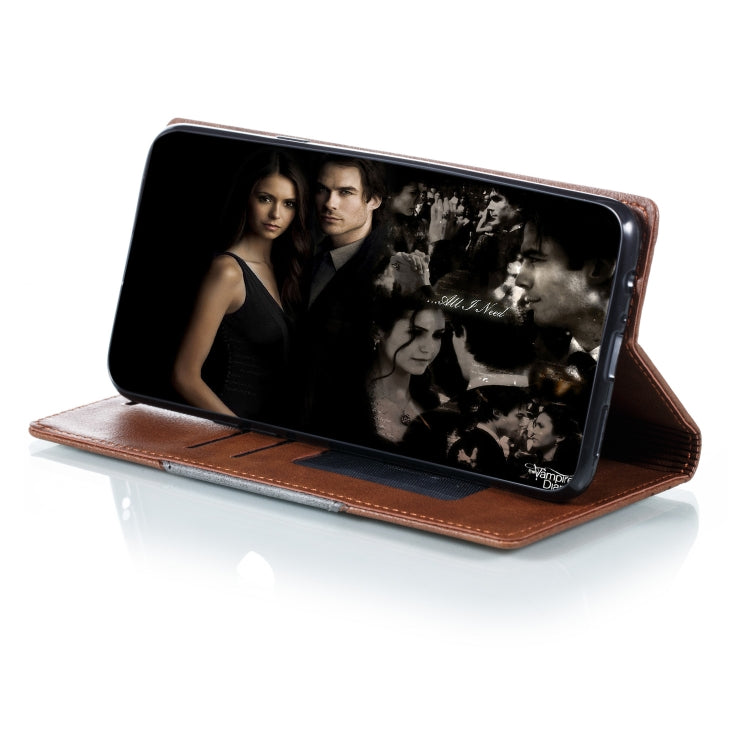 For Galaxy A20s Splicing Color Magnetic Hem Horizontal Flip Leather Case with Holder & Card Slots