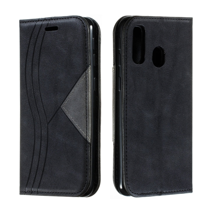 For Galaxy A40 Splicing Color Magnetic Hem Horizontal Flip Leather Case with Holder & Card Slots
