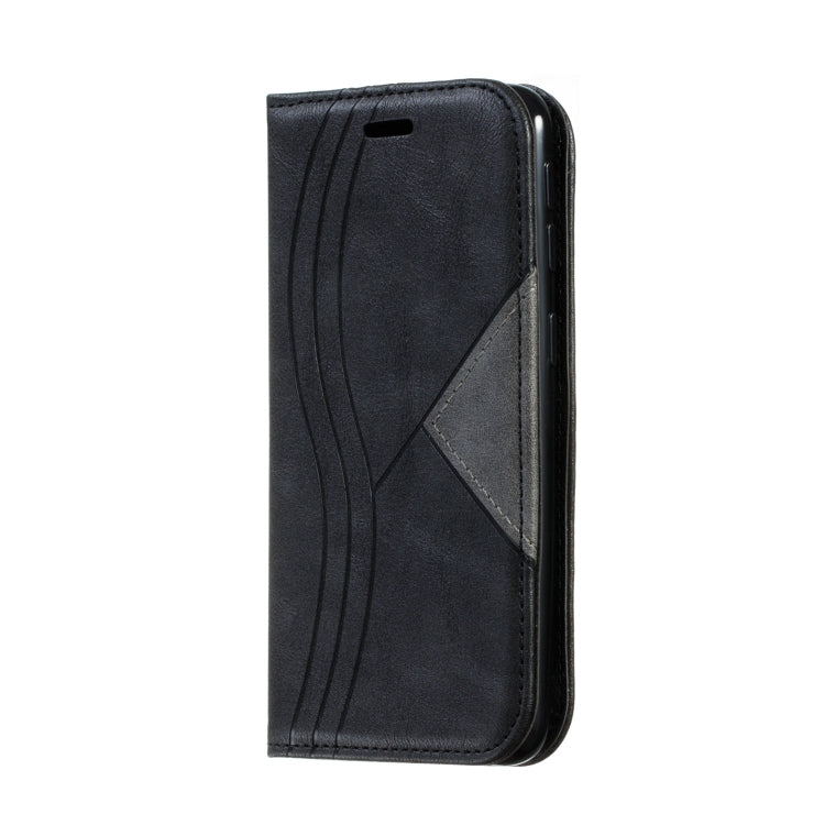 For Galaxy A40 Splicing Color Magnetic Hem Horizontal Flip Leather Case with Holder & Card Slots