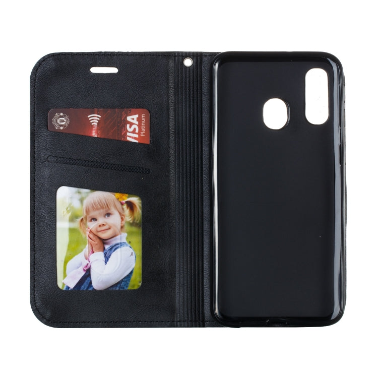 For Galaxy A40 Splicing Color Magnetic Hem Horizontal Flip Leather Case with Holder & Card Slots