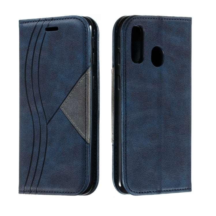For Galaxy A40 Splicing Color Magnetic Hem Horizontal Flip Leather Case with Holder & Card Slots