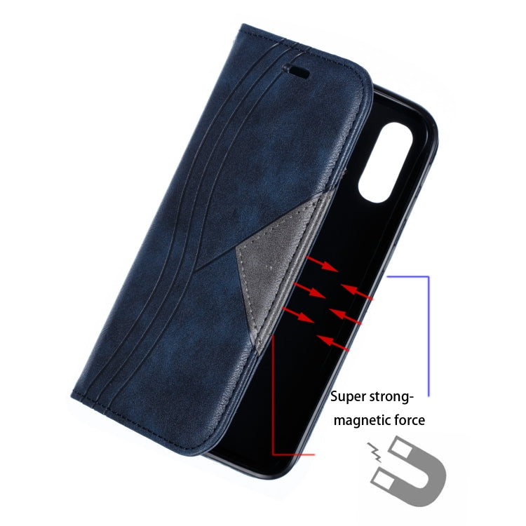 For Galaxy A40 Splicing Color Magnetic Hem Horizontal Flip Leather Case with Holder & Card Slots
