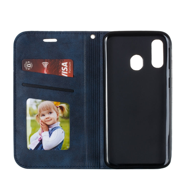 For Galaxy A40 Splicing Color Magnetic Hem Horizontal Flip Leather Case with Holder & Card Slots
