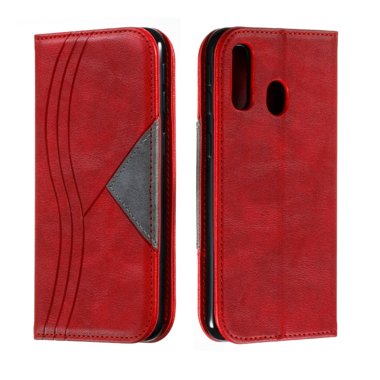 For Galaxy A40 Splicing Color Magnetic Hem Horizontal Flip Leather Case with Holder & Card Slots