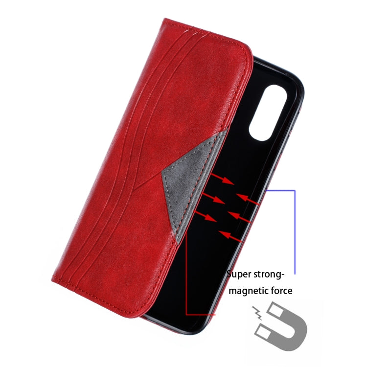 For Galaxy A40 Splicing Color Magnetic Hem Horizontal Flip Leather Case with Holder & Card Slots