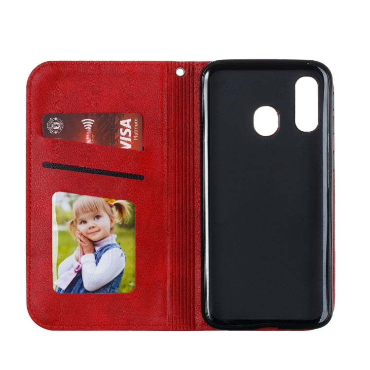 For Galaxy A40 Splicing Color Magnetic Hem Horizontal Flip Leather Case with Holder & Card Slots