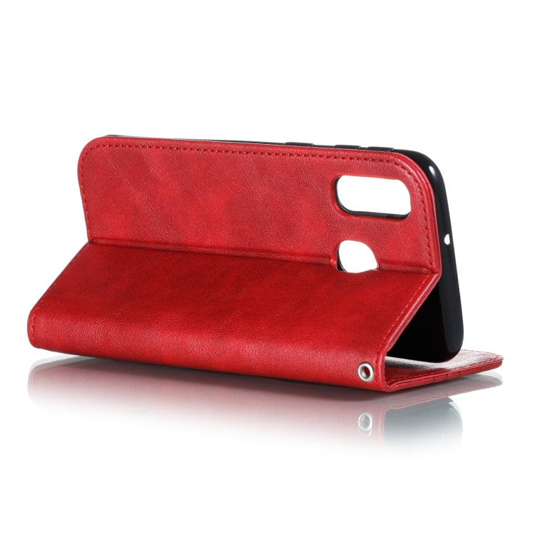 For Galaxy A40 Splicing Color Magnetic Hem Horizontal Flip Leather Case with Holder & Card Slots